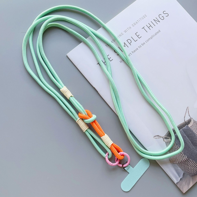 Mobiltelefon nyakpánt kézzel készített csomó mintával, nejlon szövése, poliészter zsinór, fém csat, uniszex