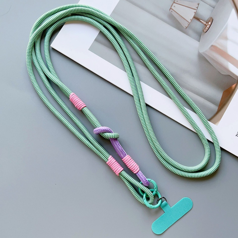 Mobiltelefon nyakpánt kézzel készített csomó mintával, nejlon szövése, poliészter zsinór, fém csat, uniszex