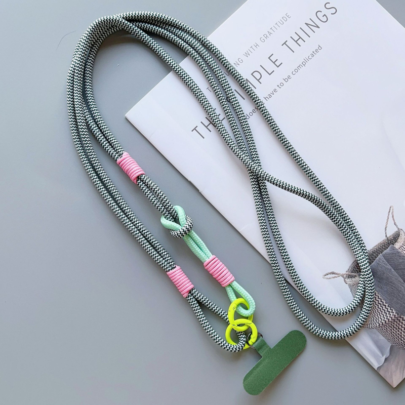 Mobiltelefon nyakpánt kézzel készített csomó mintával, nejlon szövése, poliészter zsinór, fém csat, uniszex