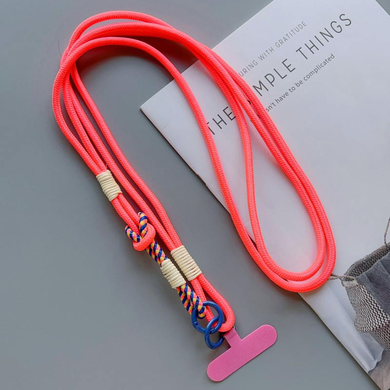 Mobiltelefon nyakpánt kézzel készített csomó mintával, nejlon szövése, poliészter zsinór, fém csat, uniszex