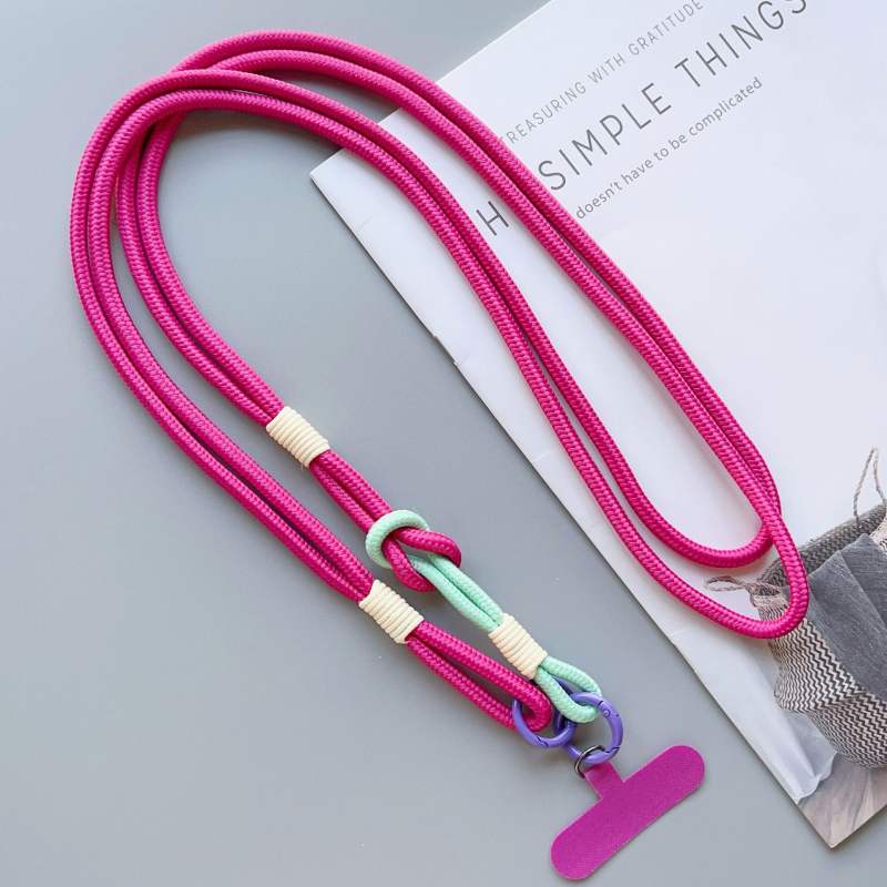 Mobiltelefon nyakpánt kézzel készített csomó mintával, nejlon szövése, poliészter zsinór, fém csat, uniszex