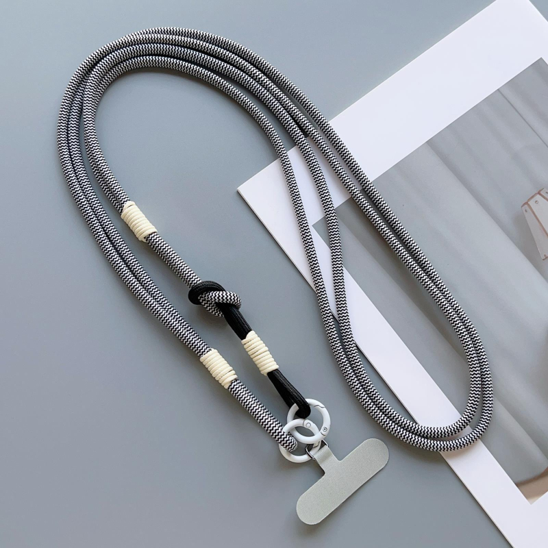 Mobiltelefon nyakpánt kézzel készített csomó mintával, nejlon szövése, poliészter zsinór, fém csat, uniszex