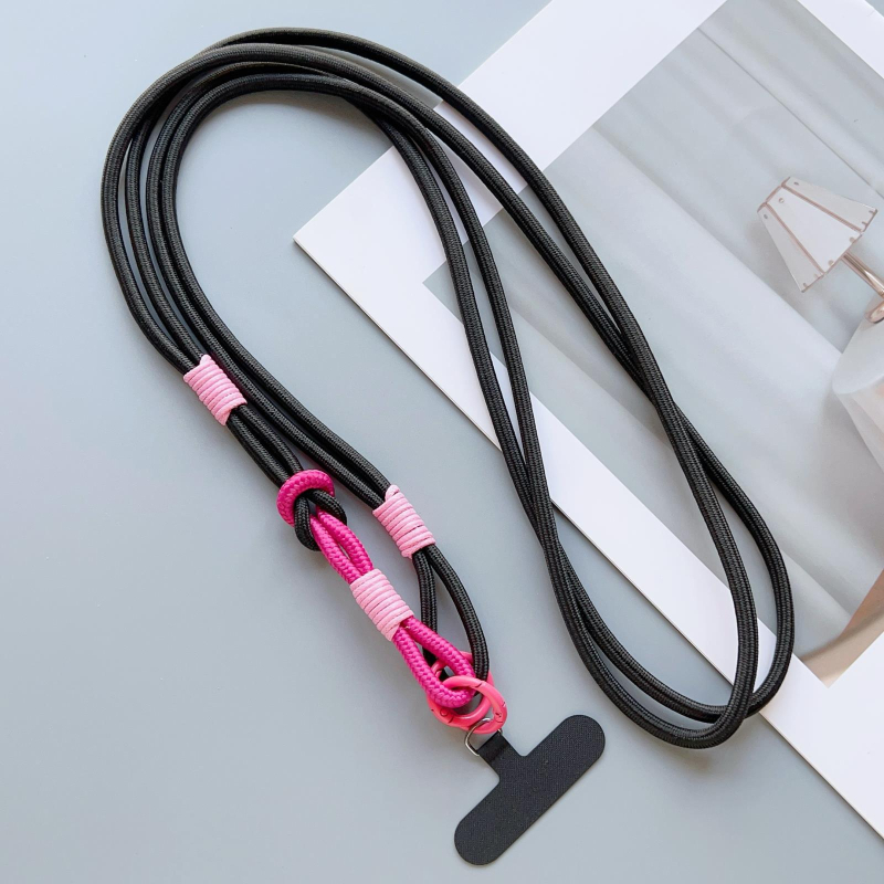 Mobiltelefon nyakpánt kézzel készített csomó mintával, nejlon szövése, poliészter zsinór, fém csat, uniszex