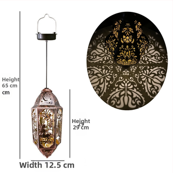 Kovaná železná solárna LED lampa IP55, vodotesná pre vonkajší dvor a záhradu, dekoratívna projekčná lampička na zavesenie, model MY-0058