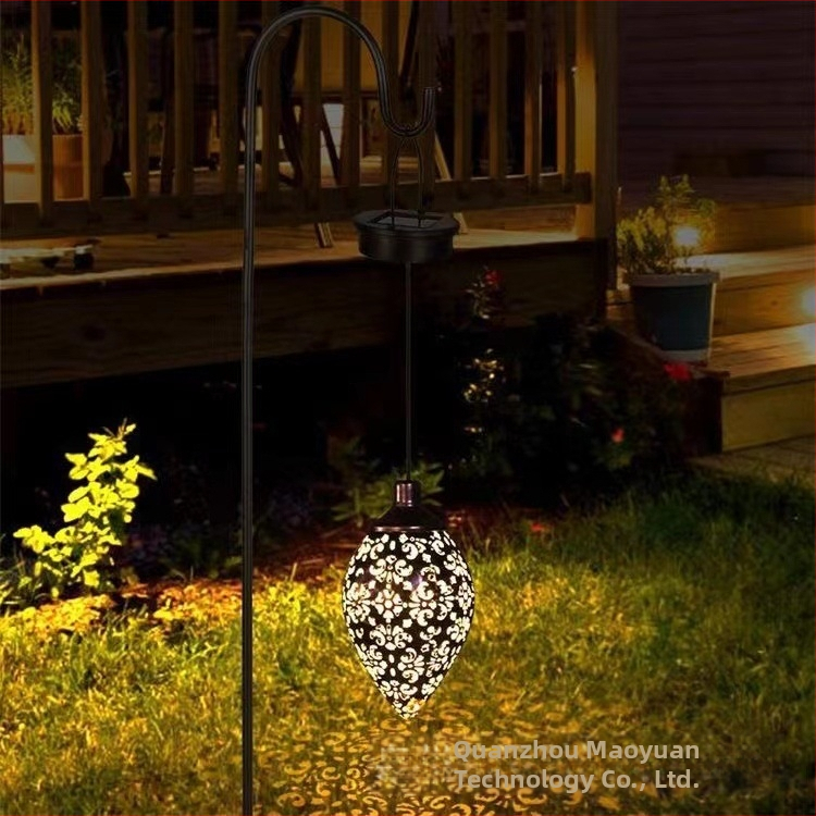 Kovaná železná solárna LED lampa IP55, vodotesná pre vonkajší dvor a záhradu, dekoratívna projekčná lampička na zavesenie, model MY-0058