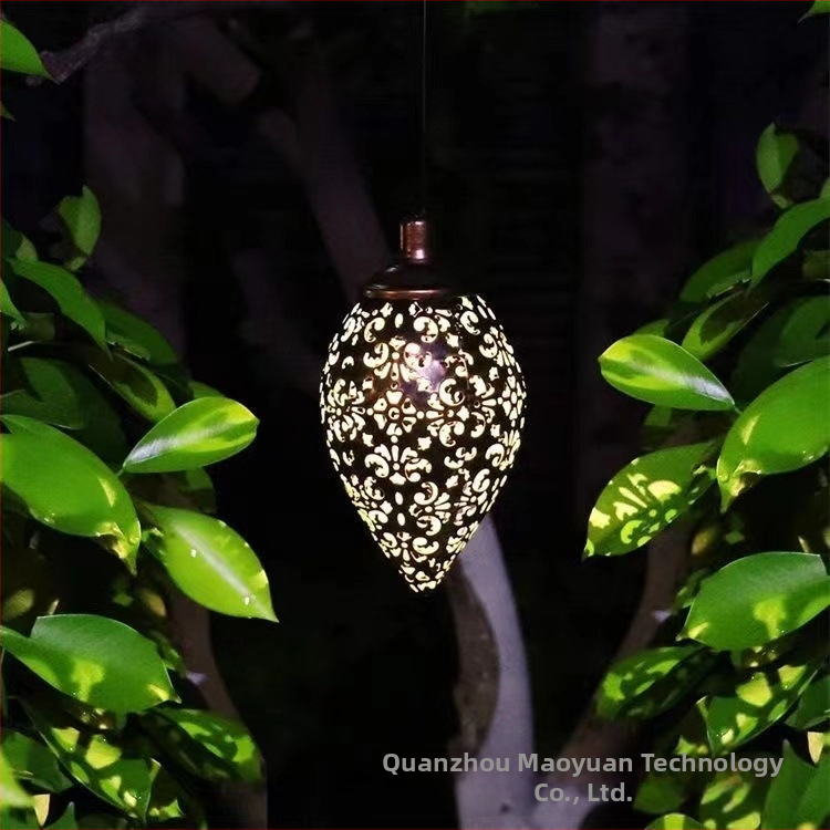 Kovaná železná solárna LED lampa IP55, vodotesná pre vonkajší dvor a záhradu, dekoratívna projekčná lampička na zavesenie, model MY-0058