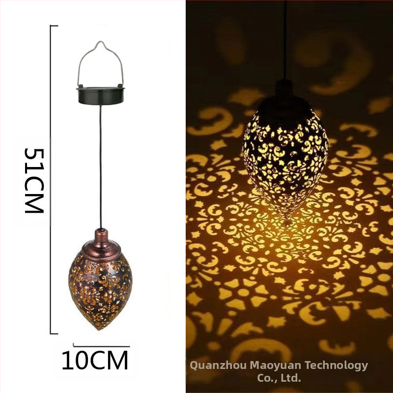 Kovaná železná solárna LED lampa IP55, vodotesná pre vonkajší dvor a záhradu, dekoratívna projekčná lampička na zavesenie, model MY-0058