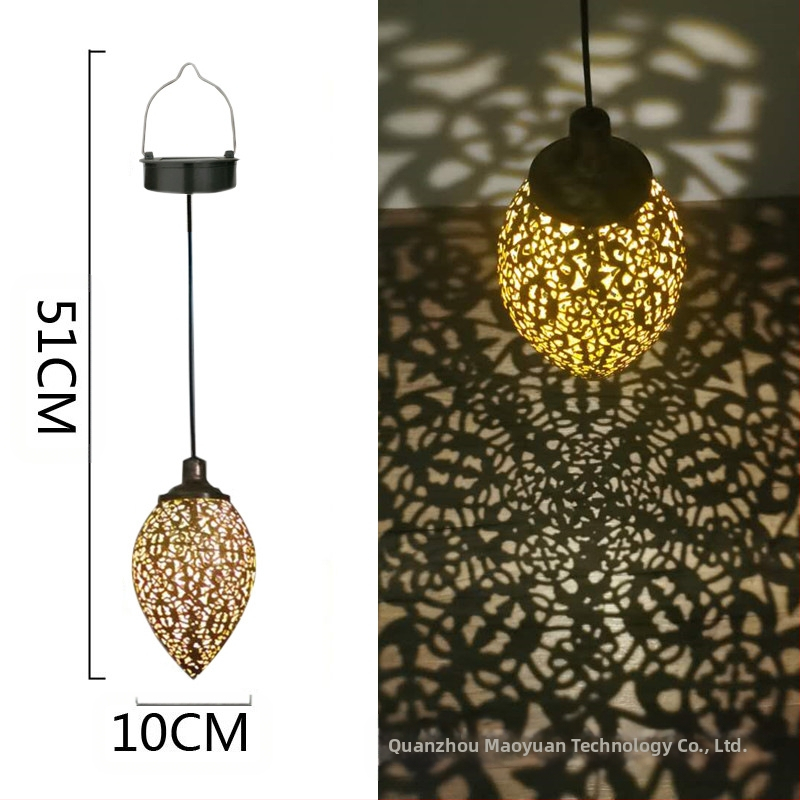 Kovaná železná solárna LED lampa IP55, vodotesná pre vonkajší dvor a záhradu, dekoratívna projekčná lampička na zavesenie, model MY-0058