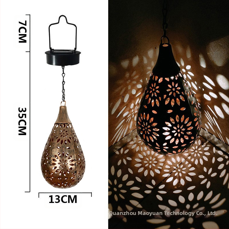 Kovaná železná solárna LED lampa IP55, vodotesná pre vonkajší dvor a záhradu, dekoratívna projekčná lampička na zavesenie, model MY-0058