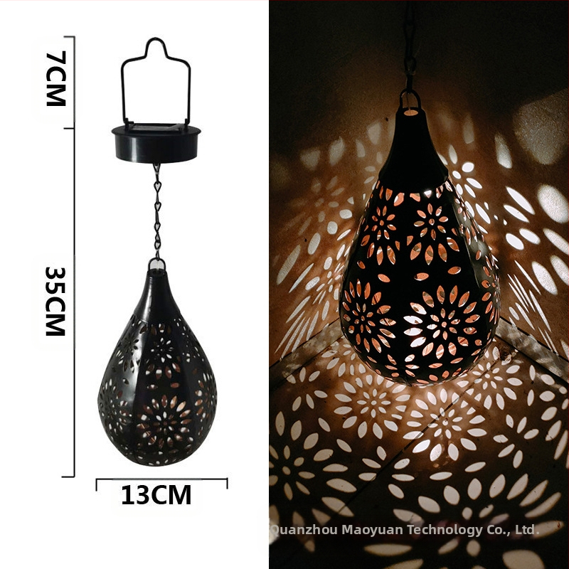 Kovaná železná solárna LED lampa IP55, vodotesná pre vonkajší dvor a záhradu, dekoratívna projekčná lampička na zavesenie, model MY-0058