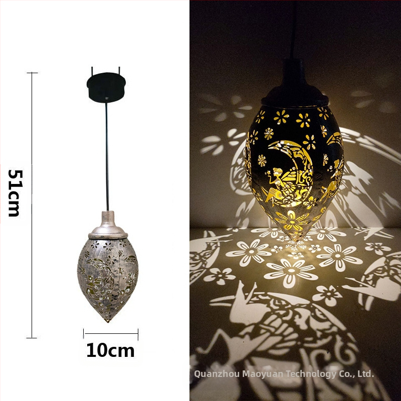 Kovaná železná solárna LED lampa IP55, vodotesná pre vonkajší dvor a záhradu, dekoratívna projekčná lampička na zavesenie, model MY-0058