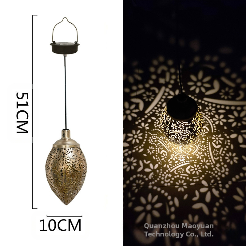 Kovaná železná solárna LED lampa IP55, vodotesná pre vonkajší dvor a záhradu, dekoratívna projekčná lampička na zavesenie, model MY-0058
