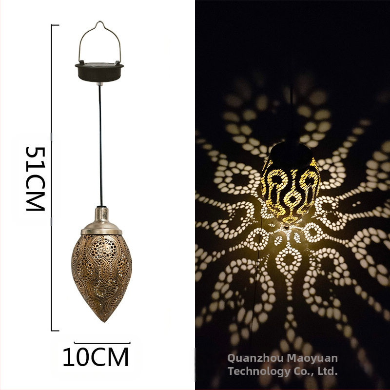 Kovaná železná solárna LED lampa IP55, vodotesná pre vonkajší dvor a záhradu, dekoratívna projekčná lampička na zavesenie, model MY-0058