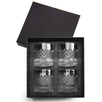 Krištáľové poháre na whisky (4 ks, 301–400 ml, darčekové balenie, tlačené logo)