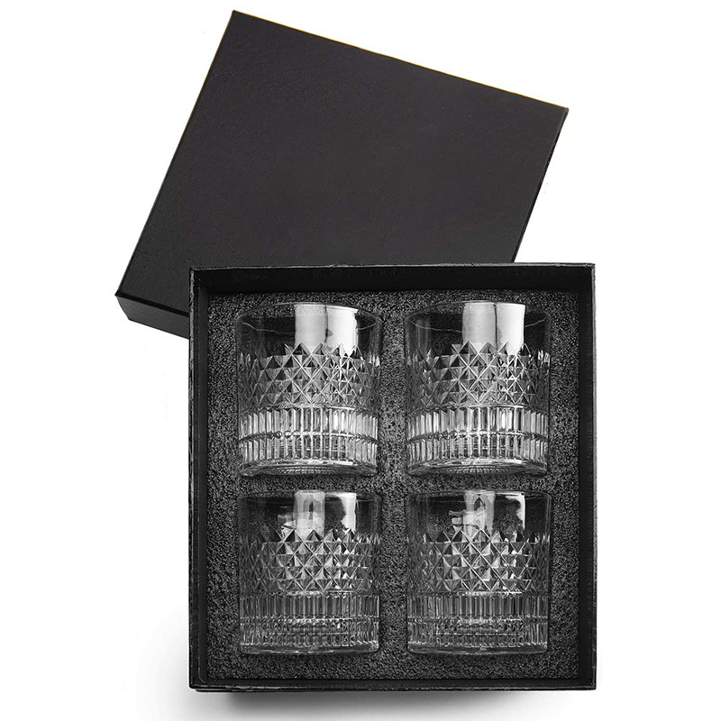 Krištáľové poháre na whisky (4 ks, 301–400 ml, darčekové balenie, tlačené logo)