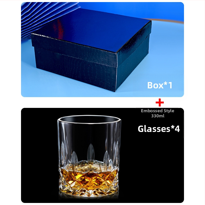 Krištáľové poháre na whisky (4 ks, 301–400 ml, darčekové balenie, tlačené logo)