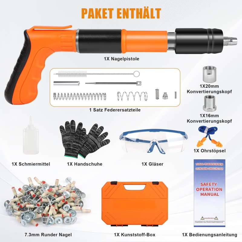 Мини пистолет за пирони – за закрепване в бетон и монтаж, скоби за климатик; серия Mini Gun Nail Gun, произход Германия, пазар Океания