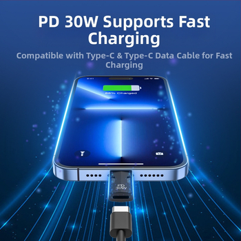 Αντάπτορας USB-C σε Apple για μεταφορά δεδομένων, PD30W γρήγορη φόρτιση, OTG ήχος — Μοντέλο 14069; Συμβατό με Android και Apple συσκευές