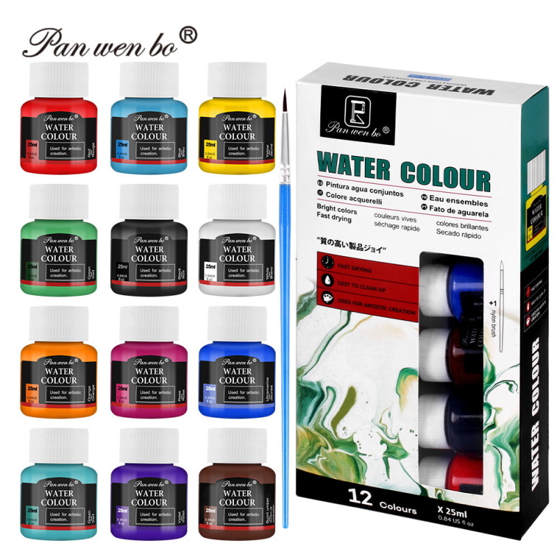 Pan Wenbo set akvarela, 12 boja, tekući pigment, 25 ml po bočici, za akvarelno slikanje