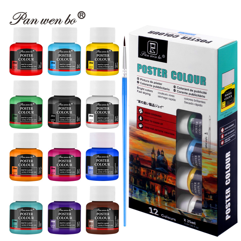 Pan Wenbo set akvarela, 12 boja, tekući pigment, 25 ml po bočici, za akvarelno slikanje