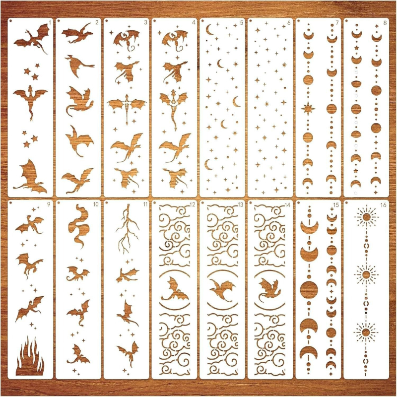 PET шаблони за изрязване за оцветяване — мултичастен комплект с различни форми (лотос, цифри и букви)