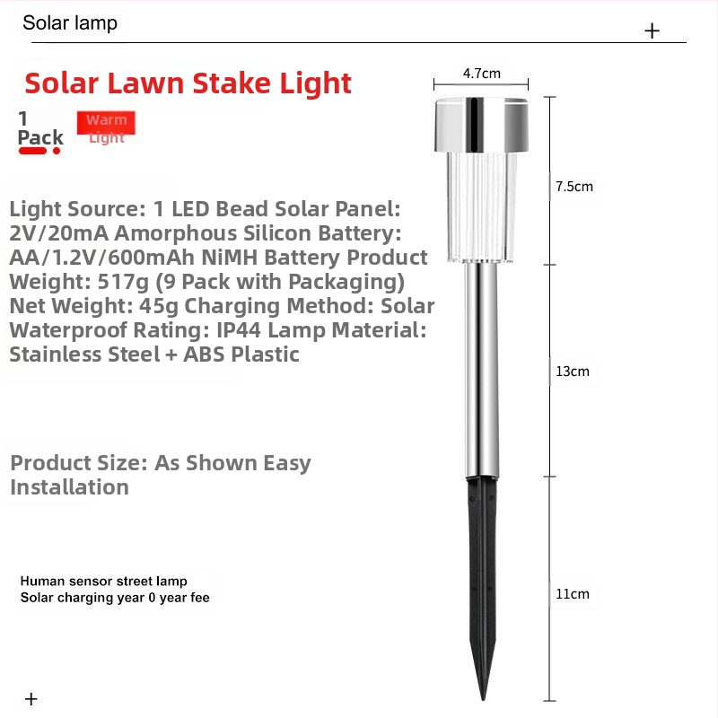 Solárna záhradná kolíková lampa – LED 2835, 1.2V, 6–12 h prevádzky, abstraktný tvar