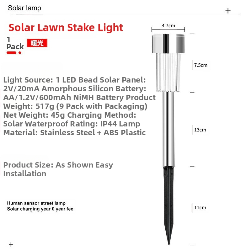 Solárna záhradná kolíková lampa – LED 2835, 1.2V, 6–12 h prevádzky, abstraktný tvar