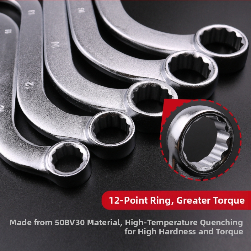 Гаечен ключ Plum Blossom – двустранен, с S/U/C глави, извита дръжка, 5-частен комплект, стомана хром ванадий