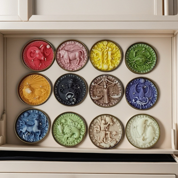 Dvylika zodiako ženklų gimtadienio žvakių, cilindrinės formos, parafinas, rankų darbo