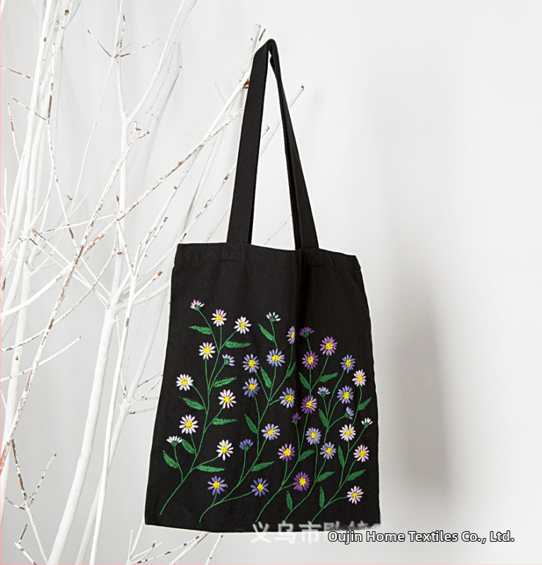 Комплект за sashiko бродерия – чанта от памучна канва, модел цветя, комплект за кръстат бродерия, тип бродерия: други