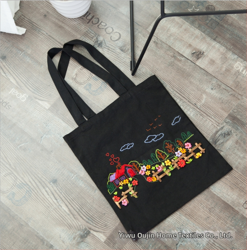 Комплект за sashiko бродерия – чанта от памучна канва, модел цветя, комплект за кръстат бродерия, тип бродерия: други