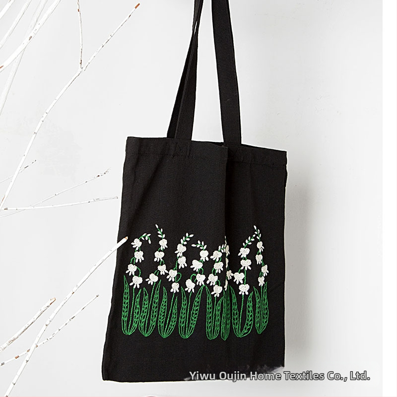 Комплект за sashiko бродерия – чанта от памучна канва, модел цветя, комплект за кръстат бродерия, тип бродерия: други