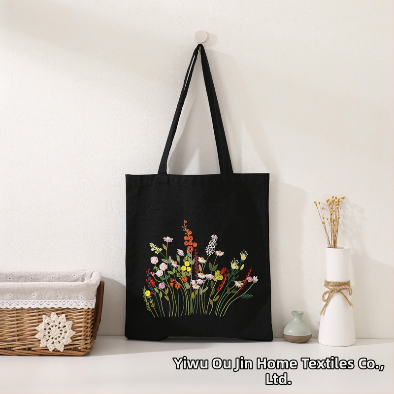 Комплект за sashiko бродерия – чанта от памучна канва, модел цветя, комплект за кръстат бродерия, тип бродерия: други