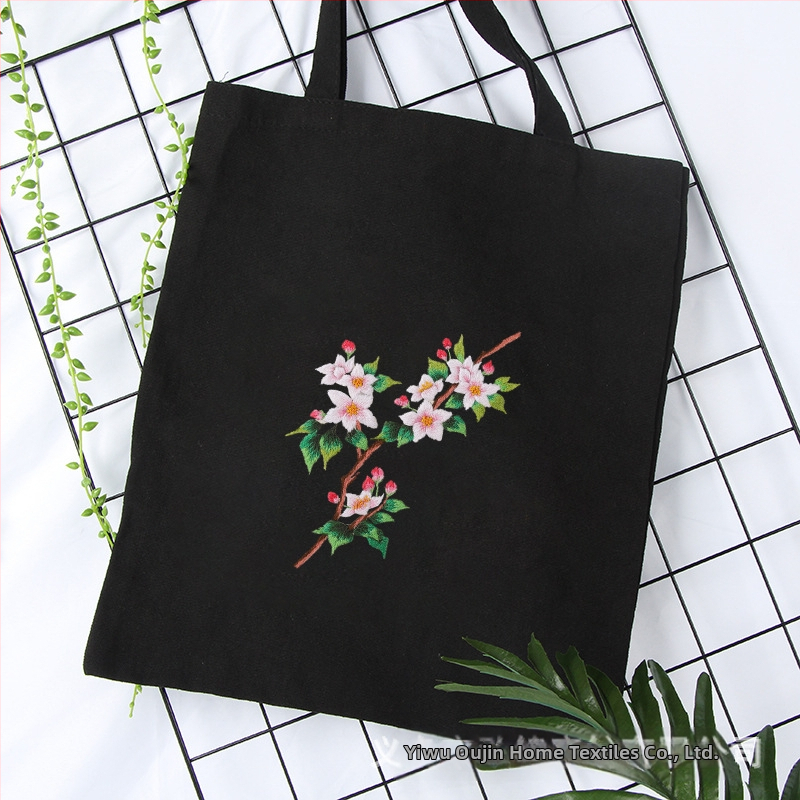 Комплект за sashiko бродерия – чанта от памучна канва, модел цветя, комплект за кръстат бродерия, тип бродерия: други