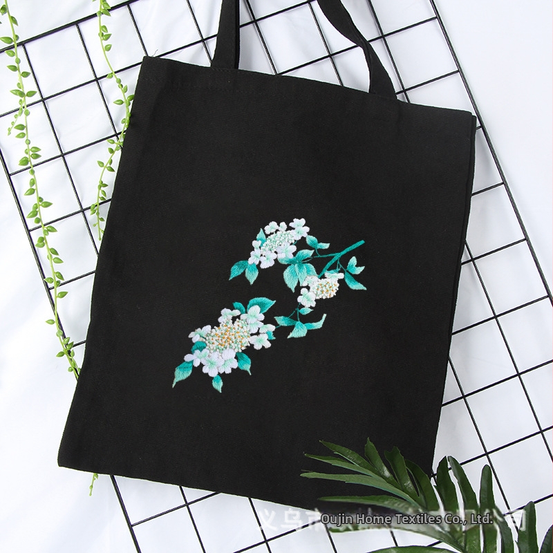 Комплект за sashiko бродерия – чанта от памучна канва, модел цветя, комплект за кръстат бродерия, тип бродерия: други