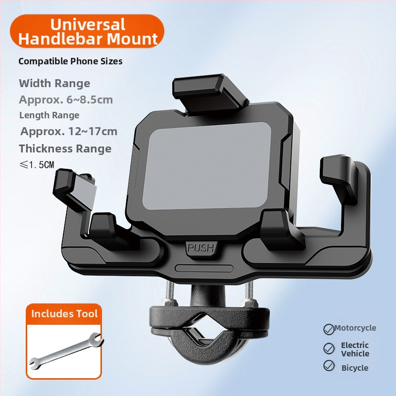 Držiak na telefón na motocykel a elektrické bicykle – proti otrasom, odolný, konštrukcia z nylonu a kovu, stabilná navigácia