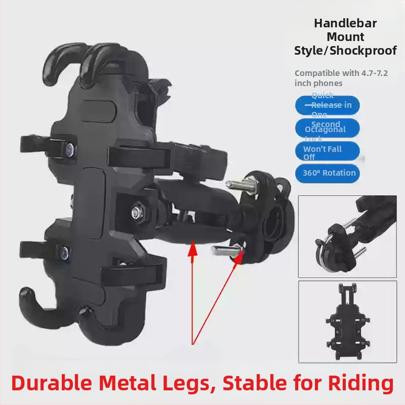 Držiak na telefón na motocykel a elektrické bicykle – proti otrasom, odolný, konštrukcia z nylonu a kovu, stabilná navigácia