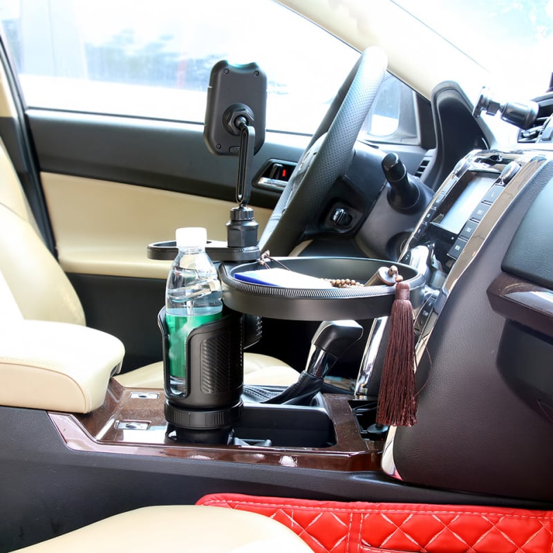 Automašīnas stends ar krūzes turētāju un tālruņa/navigācijas turētāju, rotējoša dzērienu plaukta — Modelis L014+Mxx; Materiāli: ABS/PC/silikons; Piemērots instrumentu panelim; Lietošana: krūzes turētājs un centrālā konsole