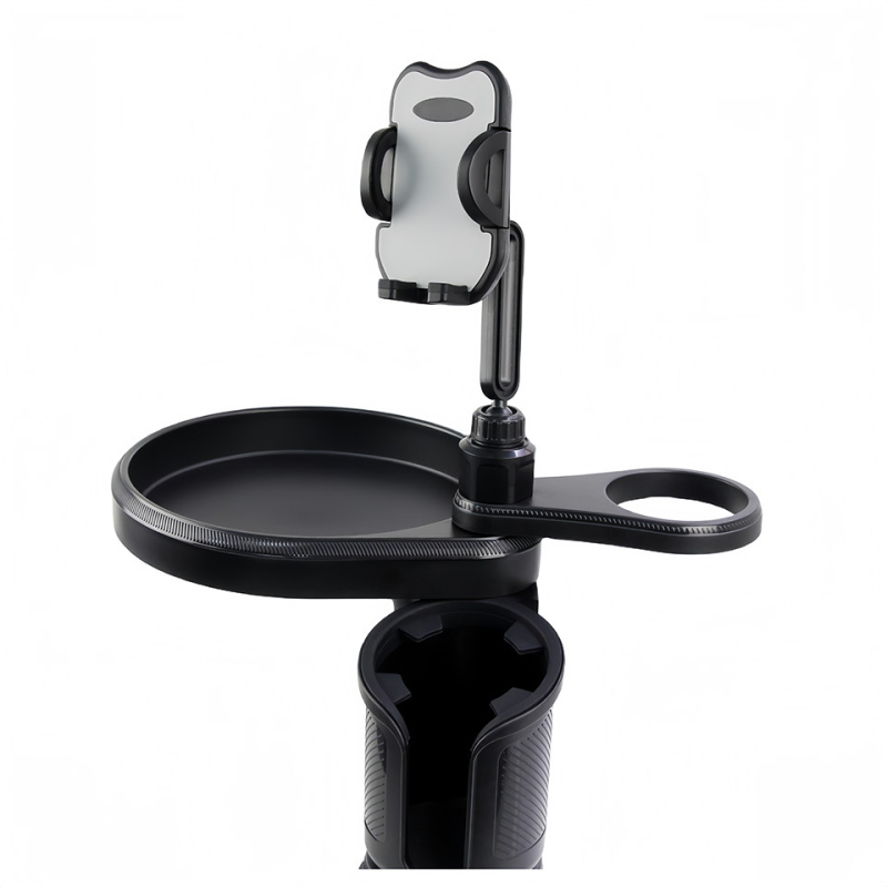 Automašīnas stends ar krūzes turētāju un tālruņa/navigācijas turētāju, rotējoša dzērienu plaukta — Modelis L014+Mxx; Materiāli: ABS/PC/silikons; Piemērots instrumentu panelim; Lietošana: krūzes turētājs un centrālā konsole