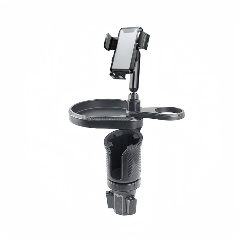 Automašīnas stends ar krūzes turētāju un tālruņa/navigācijas turētāju, rotējoša dzērienu plaukta — Modelis L014+Mxx; Materiāli: ABS/PC/silikons; Piemērots instrumentu panelim; Lietošana: krūzes turētājs un centrālā konsole