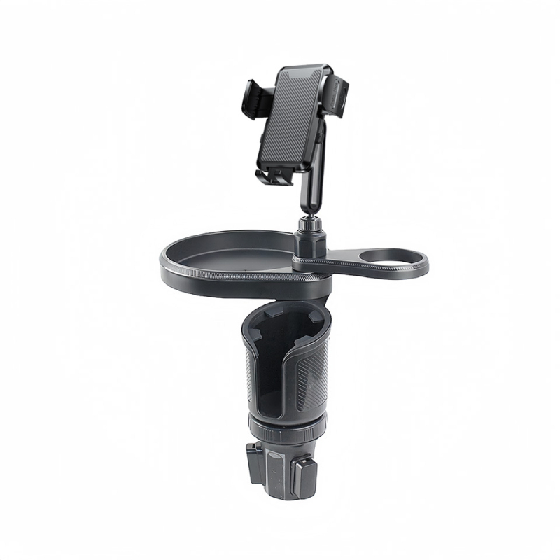 Automašīnas stends ar krūzes turētāju un tālruņa/navigācijas turētāju, rotējoša dzērienu plaukta — Modelis L014+Mxx; Materiāli: ABS/PC/silikons; Piemērots instrumentu panelim; Lietošana: krūzes turētājs un centrālā konsole