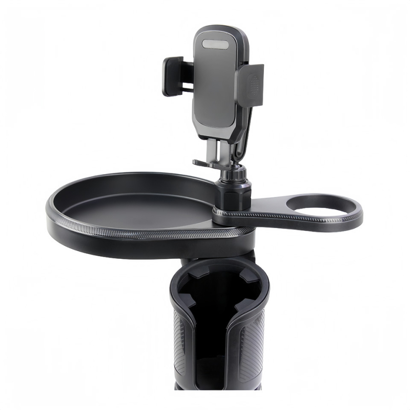 Automašīnas stends ar krūzes turētāju un tālruņa/navigācijas turētāju, rotējoša dzērienu plaukta — Modelis L014+Mxx; Materiāli: ABS/PC/silikons; Piemērots instrumentu panelim; Lietošana: krūzes turētājs un centrālā konsole