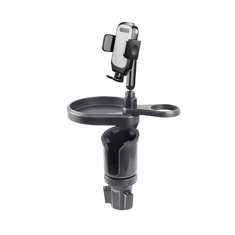 Automašīnas stends ar krūzes turētāju un tālruņa/navigācijas turētāju, rotējoša dzērienu plaukta — Modelis L014+Mxx; Materiāli: ABS/PC/silikons; Piemērots instrumentu panelim; Lietošana: krūzes turētājs un centrālā konsole