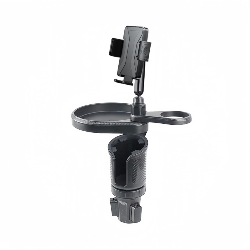 Automašīnas stends ar krūzes turētāju un tālruņa/navigācijas turētāju, rotējoša dzērienu plaukta — Modelis L014+Mxx; Materiāli: ABS/PC/silikons; Piemērots instrumentu panelim; Lietošana: krūzes turētājs un centrālā konsole