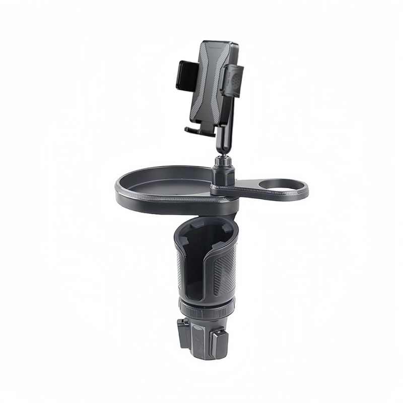 Automašīnas stends ar krūzes turētāju un tālruņa/navigācijas turētāju, rotējoša dzērienu plaukta — Modelis L014+Mxx; Materiāli: ABS/PC/silikons; Piemērots instrumentu panelim; Lietošana: krūzes turētājs un centrālā konsole