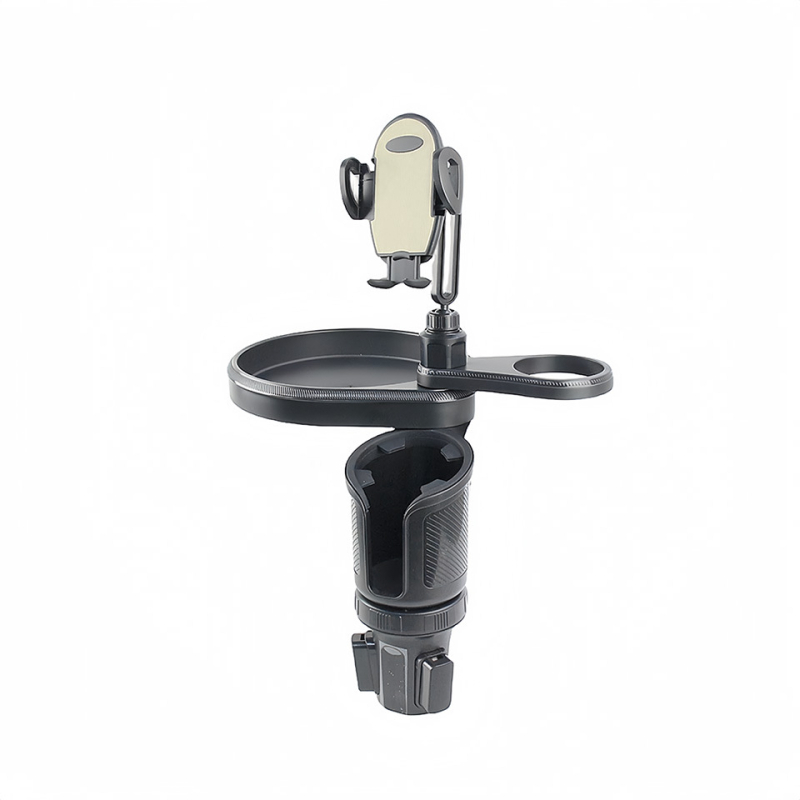 Automašīnas stends ar krūzes turētāju un tālruņa/navigācijas turētāju, rotējoša dzērienu plaukta — Modelis L014+Mxx; Materiāli: ABS/PC/silikons; Piemērots instrumentu panelim; Lietošana: krūzes turētājs un centrālā konsole