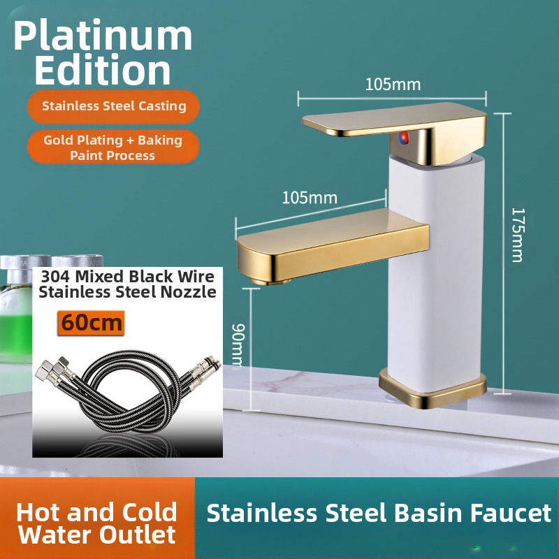Kvadratna slavina za umivaonik, jedinstveni miješanje, nehrđajući čelik SF-02, keramički kartridž, 0–99°C