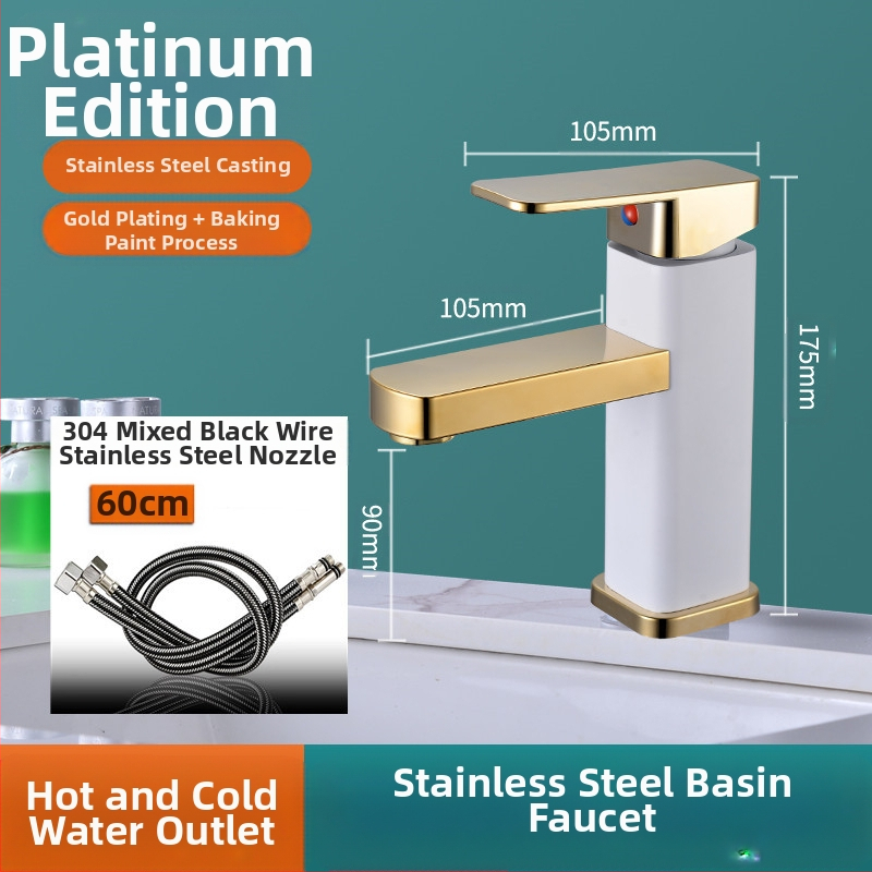 Kvadratna slavina za umivaonik, jedinstveni miješanje, nehrđajući čelik SF-02, keramički kartridž, 0–99°C