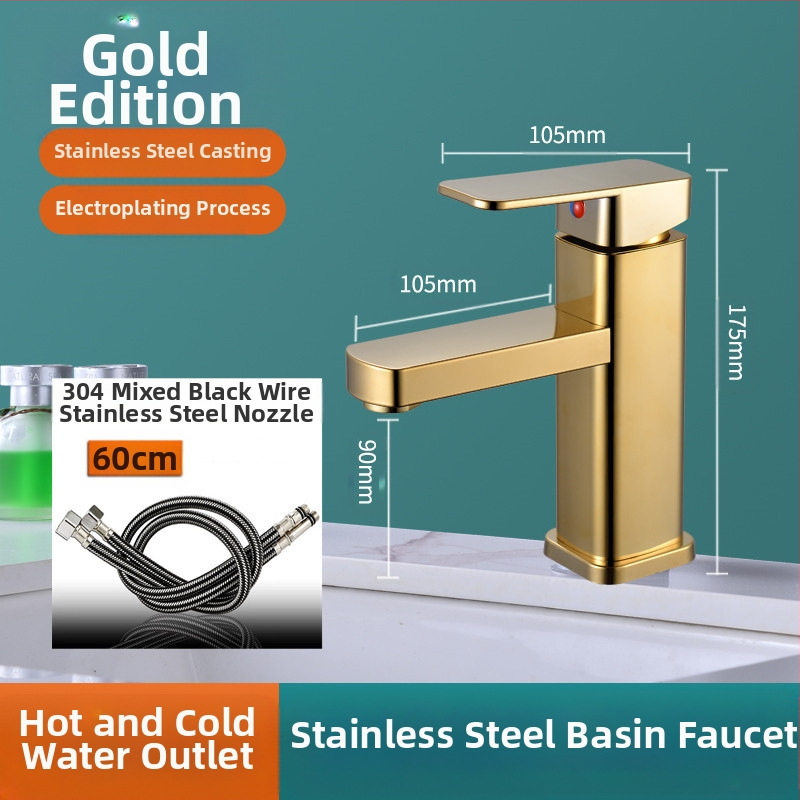 Kvadratna slavina za umivaonik, jedinstveni miješanje, nehrđajući čelik SF-02, keramički kartridž, 0–99°C