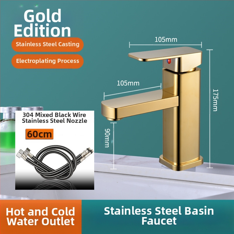 Kvadratna slavina za umivaonik, jedinstveni miješanje, nehrđajući čelik SF-02, keramički kartridž, 0–99°C
